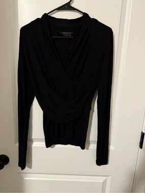 BCBGMaxAzria Black Draped Long-Sleeve Wrap Top #51
